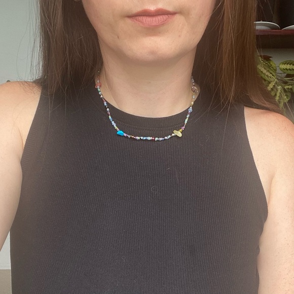 Bam! Multicolour Seed Bead Beaded Necklace Glass Stone Crystal Chips Minimalist - Picture 5 of 6